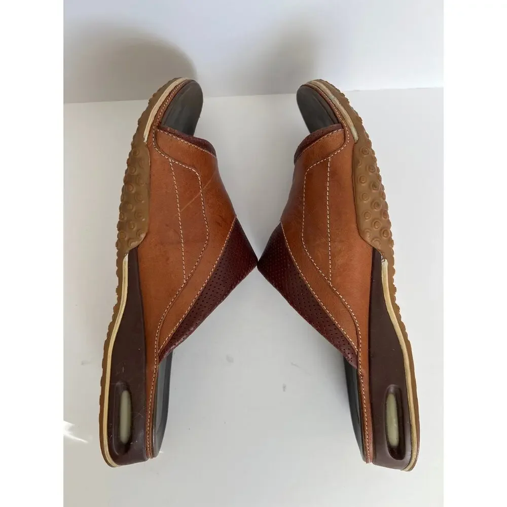 Cole Haan Nike Air Brown Two Tone Leather Open Toe Slide Sandals Men Size 10M